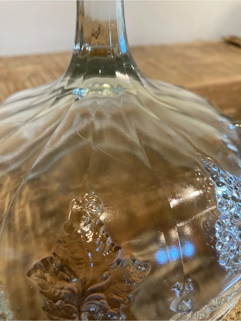 Clear Pressed Glass Compote Serving Bowl with Grape Motif 6” Tall